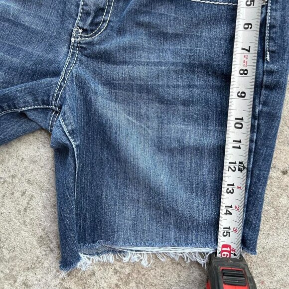 3/$15 y2k Dark wash denim shorts with silver embellishments and frayed hem grung - Picture 6 of 6